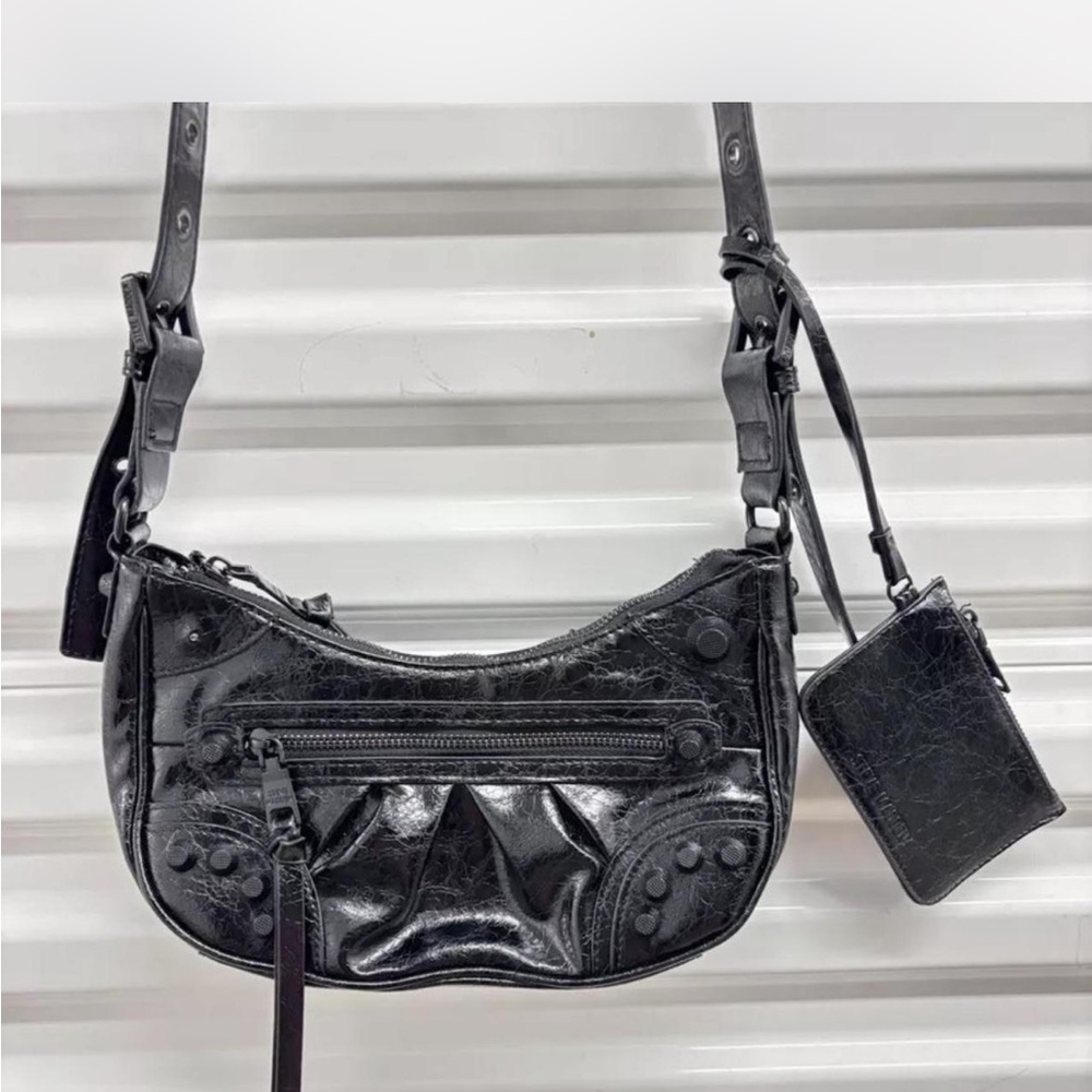 Steve Madden all black viral Bglowing crossbody faux leather gothic purse bag